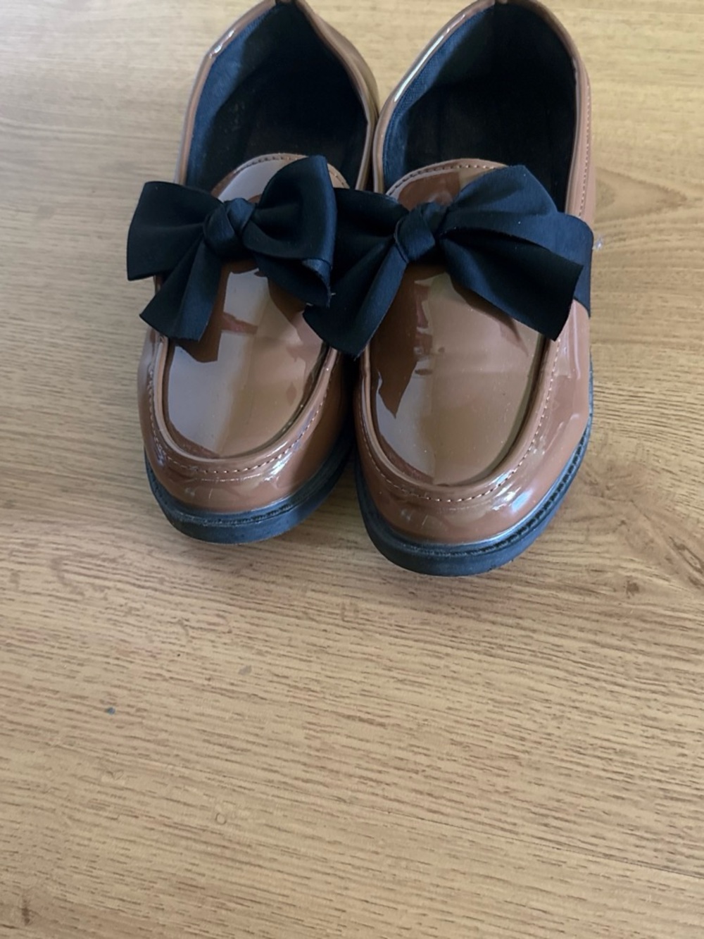 Patent Brown Bow-Accent Women's Loafers